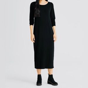 Eileen Fisher Stretch Jersey Knit Jewel Neck Dress Black Size S/P
